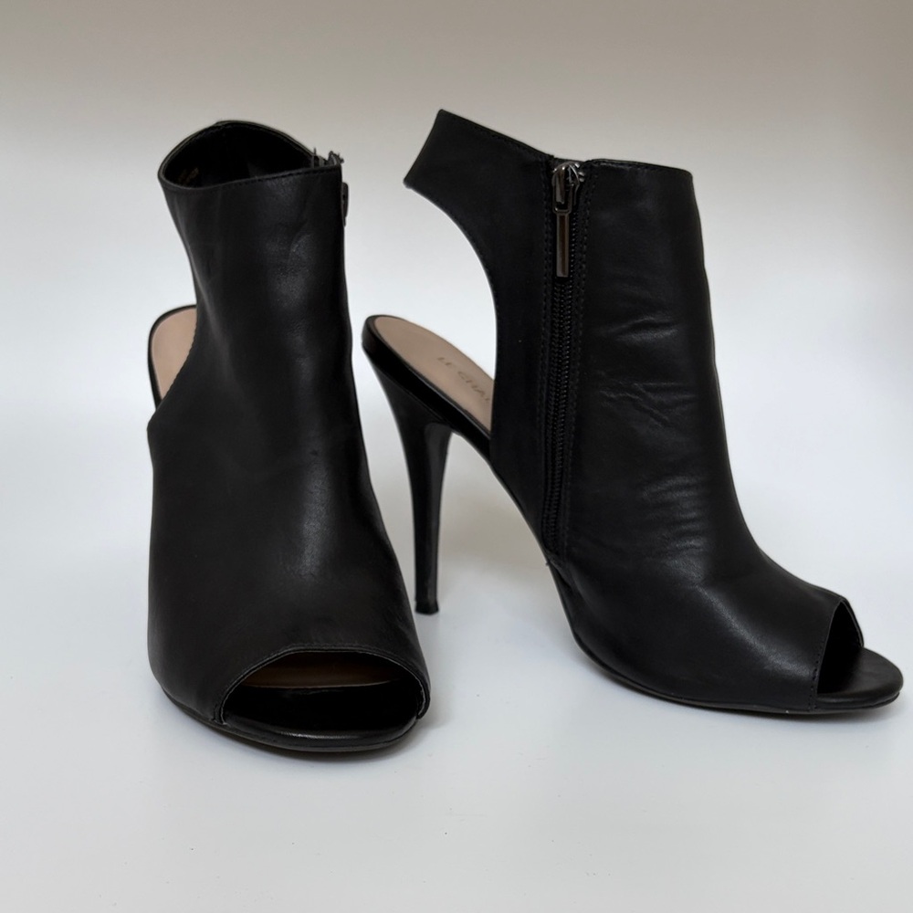 Elegant Black Leather Peep-Toe Heels